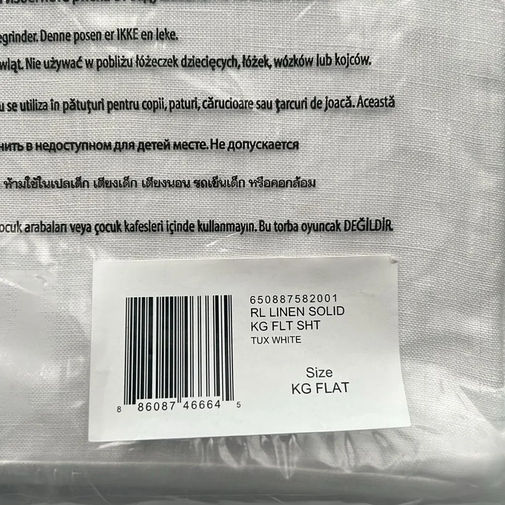 Ralph Lauren RL Linen Solid King Flat Sheet in Tux White, New